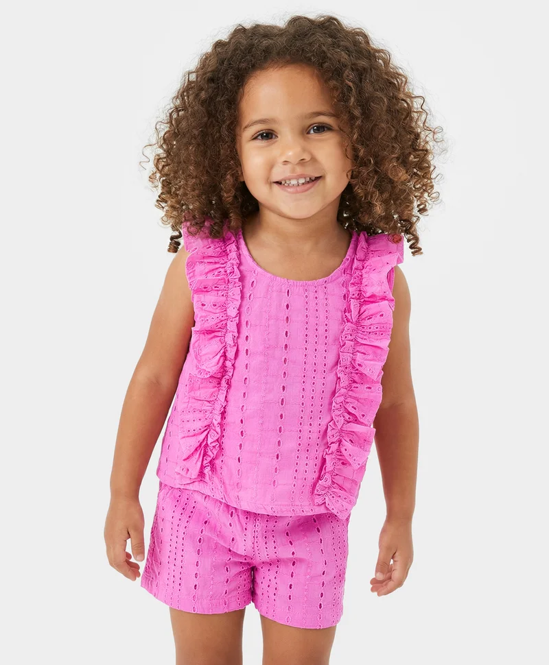 Bonfino Bonfino Woven Schiffli Ruffles Top and Shorts Co-ords Set - Pink