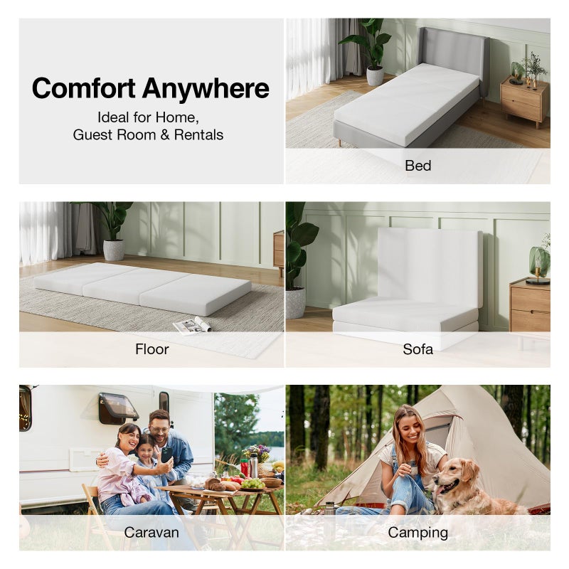 Novilla Foldable Mattress, Single Size Comfort Foam Trifold Mattress with Cloud Design Cover, 4 Inch Folding Mattress for Back Pain Relief, Suitable for Camping, RV Travel, 75"x25"x4" - Image 4