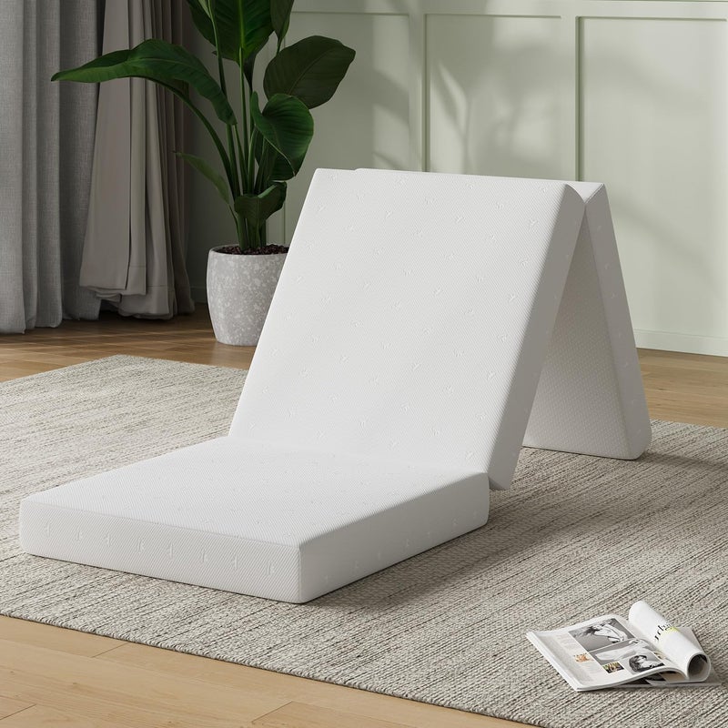 Novilla Foldable Mattress, Single Size Comfort Foam Trifold Mattress with Cloud Design Cover, 4 Inch Folding Mattress for Back Pain Relief, Suitable for Camping, RV Travel, 75"x25"x4" - Image 1