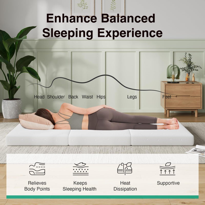 Novilla Foldable Mattress, Single Size Comfort Foam Trifold Mattress with Cloud Design Cover, 4 Inch Folding Mattress for Back Pain Relief, Suitable for Camping, RV Travel, 75"x25"x4" - Image 2