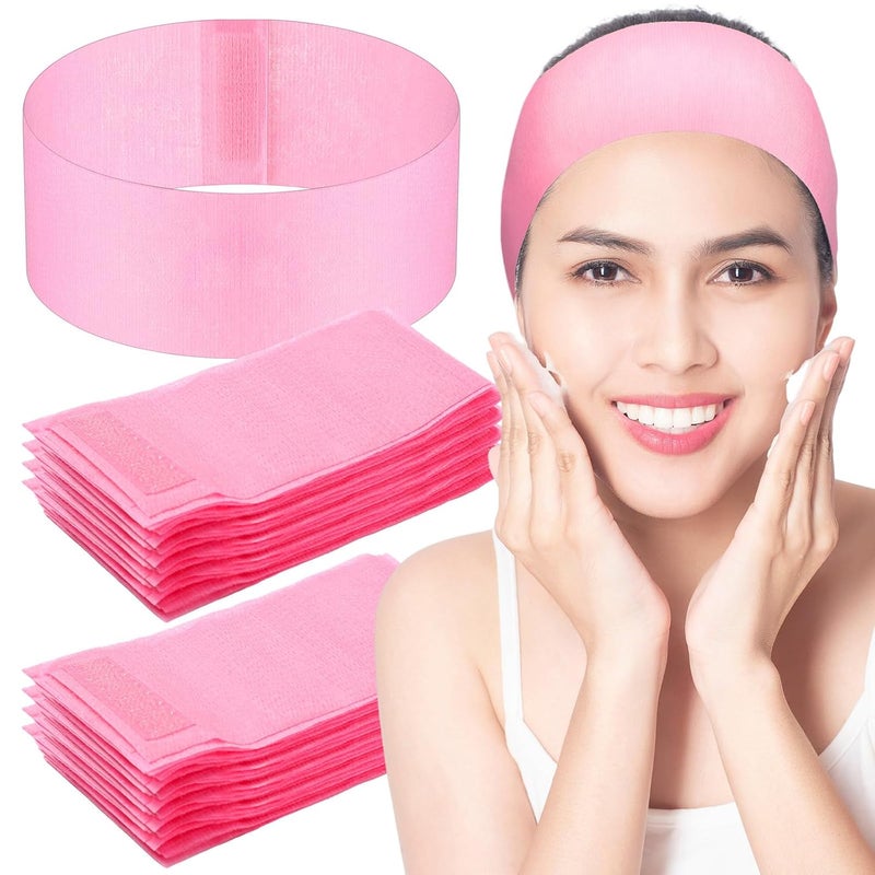 300 Pcs Disposable Spa Facial Headbands Pink Spa Headband Stretch Non Woven Facial Skin Care Soft Make up Hairband with Convenient Closure for Women Sport Yoga Salon Shower