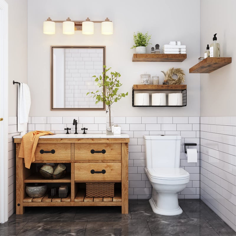 QEEIG Bathroom Shelves Over Toilet - Wall Mounted Floating Shelves Toilet Paper Storage Small Farmhouse Decor Shelf 16 inch Set of 3, Rustic Brown (019-BN3) - Image 2