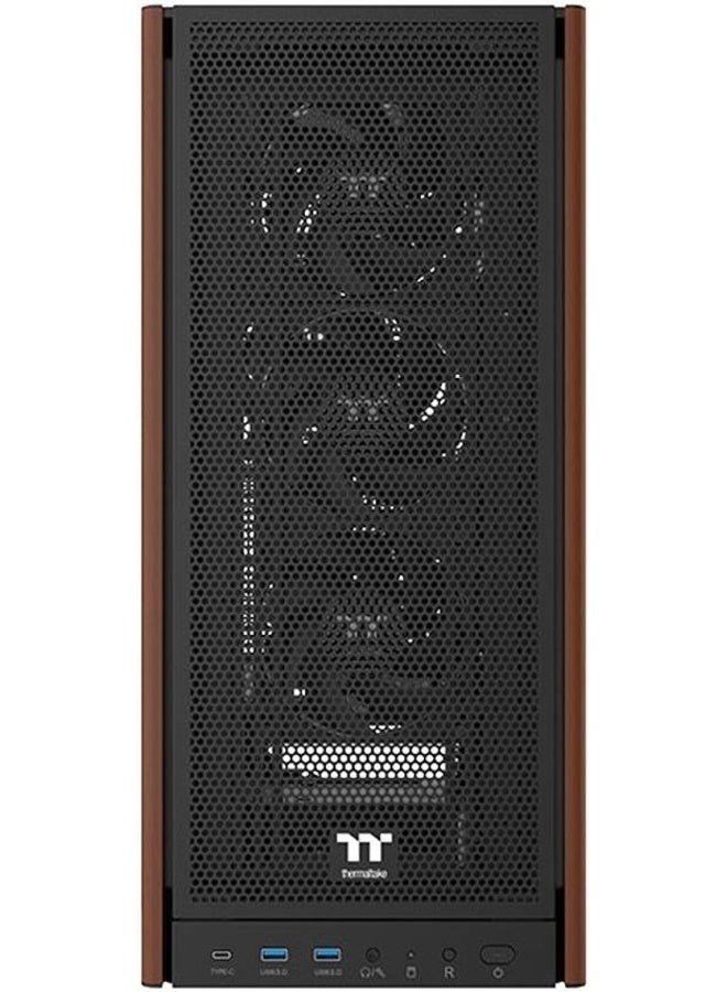 ثيرمال تيك صندوق حاسوب S370 WS (فئة Mid Tower) بمعيار ATX، يدعم لوحات E-ATX/ATX، واجهة شبكية (Mesh) بلمسات خشبية، لوح جانبي من الزجاج المقسى بسماكة 4 مم، 4 مراوح CT120 PWM، دعم لمبرد مائي (Radiator) مقاس 360 مم، منفذ USB-C، فتحات PCIe قابلة للتدوير، مساحة كافية لبطاقة رسوميات (GPU) بطول 410 مم، اللون أسود | CA-11J-00M1WN-00 - Image 4