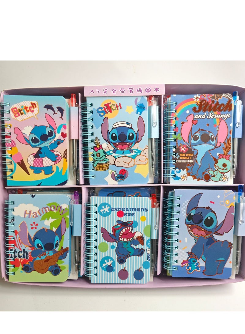 STITCH 6 cartoon Stitch circle book with ballpoint pen student mini portable notepad note paper stationery book 