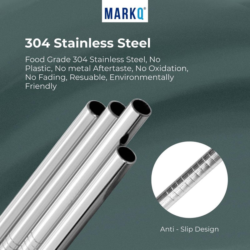 MARKQ طقم مصاصات شرب من الفولاذ المقاوم للصدأ – 4 مصاصات مستقيمة قابلة لإعادة الاستخدام مع فرشاة تنظيف واحدة، متوافقة مع جميع أحجام الأكواب، مناسبة للعصائر، القهوة، المشروبات - Image 3