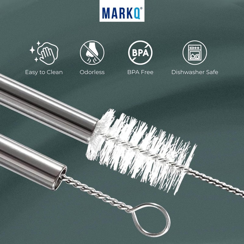 MARKQ طقم مصاصات شرب من الفولاذ المقاوم للصدأ – 4 مصاصات مستقيمة قابلة لإعادة الاستخدام مع فرشاة تنظيف واحدة، متوافقة مع جميع أحجام الأكواب، مناسبة للعصائر، القهوة، المشروبات - Image 2