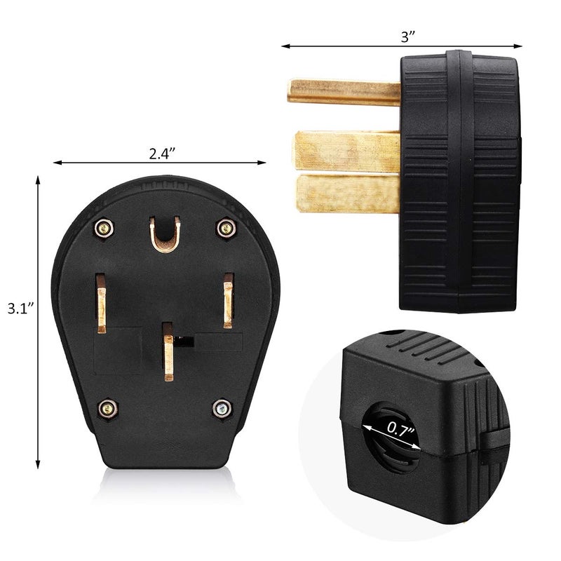 Miady NEMA 14-50P Power Plug, 50-Amp 4-Prong 125/250V Straight Blade Angles Dryer Replacement Male Plugs - Image 2