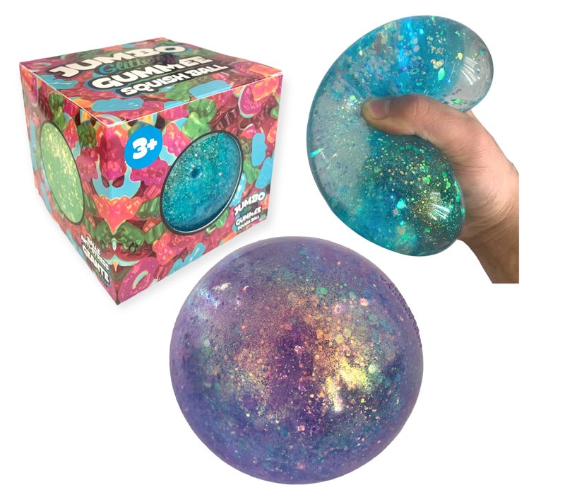 Hapros Jumbo 4" Glittery Gummee Ball, Extra Large Sensory Slow-Rise Glitter Sugar Stress Ball, Perfect Novelty Stress-Relief Fidget Toys Gifts for Adults and Children (Purple) - Image 1