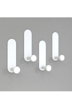 4 PCS White Adhesive Hooks, Self Adhesive Hooks, No Nails Wall Hangers, Suitable for Hanging Robe, Clothes, Keys, Kitchen Hallway Hooks, Bathroom Tower Hooks (Glue Sticky)