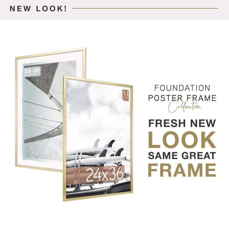 MCS Foundation 24x36 Poster Frame Traditional Brass, Vertical & Horizontal Wall Hanging Large Picture Frame for Photos, Posters & Art Prints (1-Pack) - Image 2