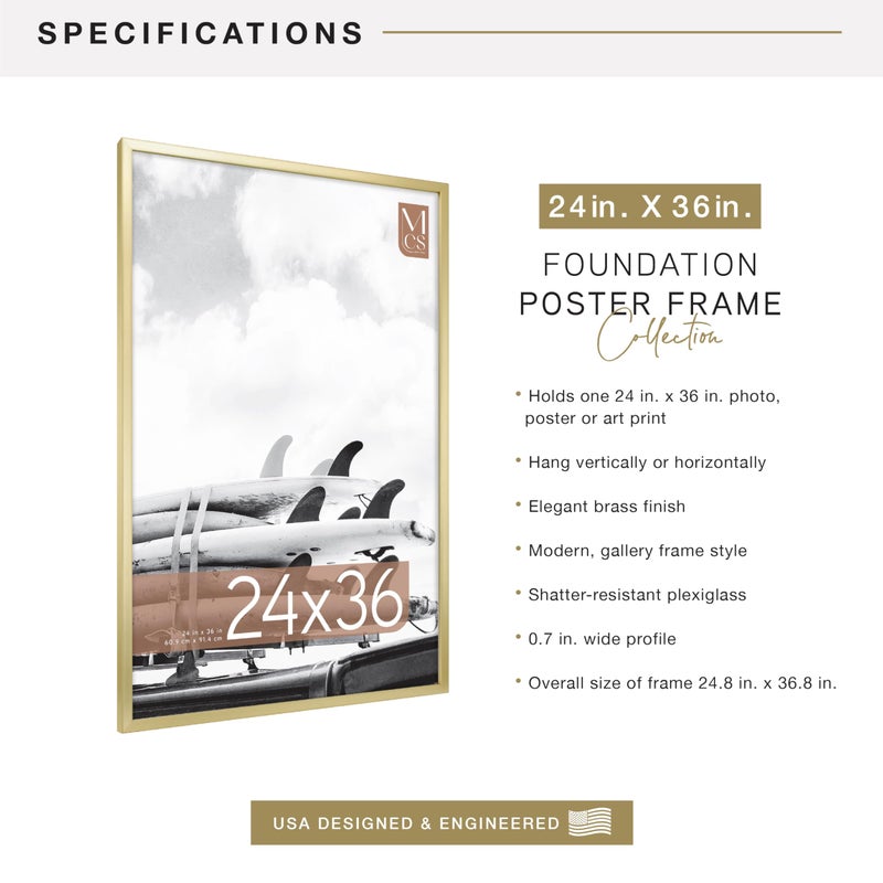 MCS Foundation 24x36 Poster Frame Traditional Brass, Vertical & Horizontal Wall Hanging Large Picture Frame for Photos, Posters & Art Prints (1-Pack) - Image 4