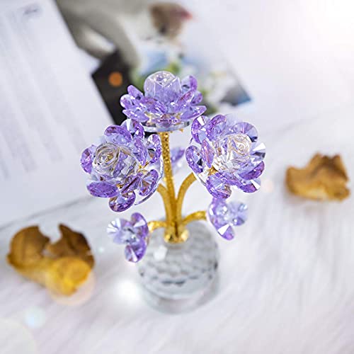QFkris Purple Crystal Rose Flower Figurine Collectible Statue Glass Flowers with Stems Ornament Home Decor for Thanksgiving,Christmas,Wedding,Mothers Day,Centerpiece,Gift for Women - Image 5