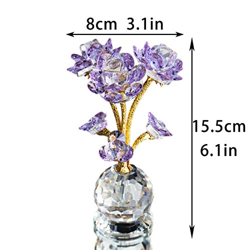 QFkris Purple Crystal Rose Flower Figurine Collectible Statue Glass Flowers with Stems Ornament Home Decor for Thanksgiving,Christmas,Wedding,Mothers Day,Centerpiece,Gift for Women - Image 3