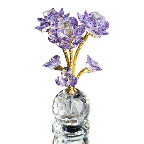 QFkris Purple Crystal Rose Flower Figurine Collectible Statue Glass Flowers with Stems Ornament Home Decor for Thanksgiving,Christmas,Wedding,Mothers Day,Centerpiece,Gift for Women - Image 1