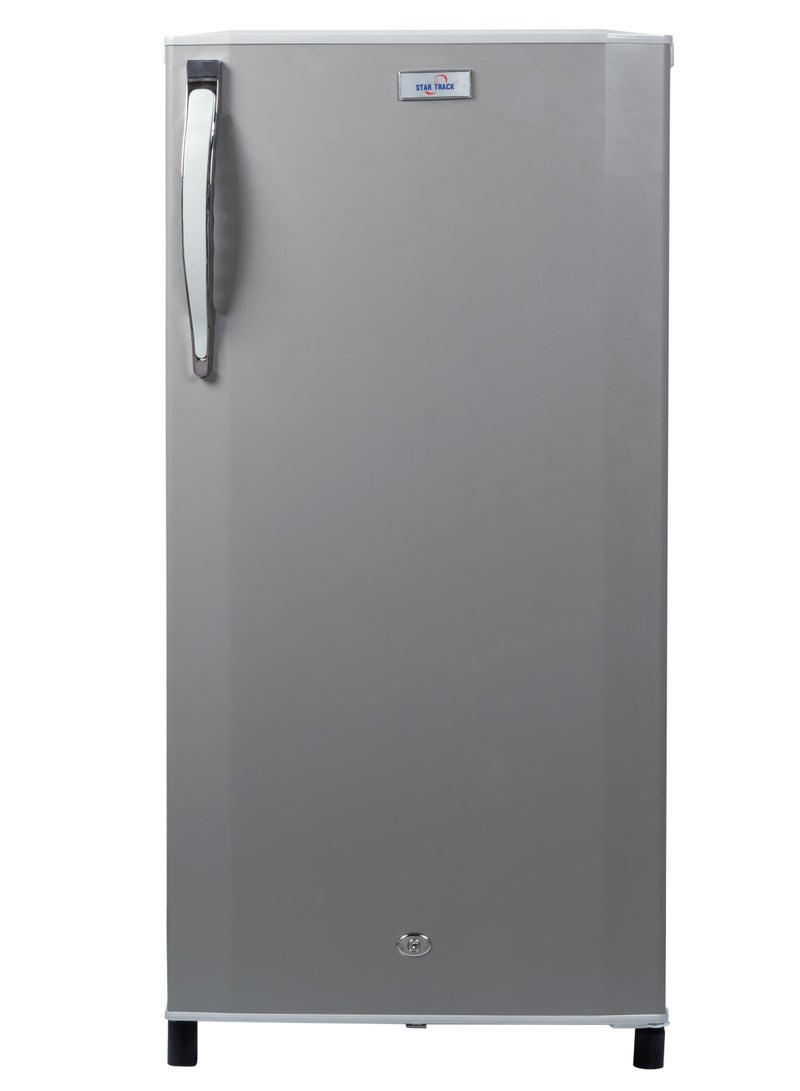 210L Gross / 150L Net capacity Single Door Refrigerator, Lock and Key, Led Light, Glass Shelf, Fridge Basket, Adjustable Thermostat, Adjustable Feet, R600a, Manual Defrost, Hinged Single Door, Dark Grey, ST-FRG-210L RF ST FRG 210L Grey