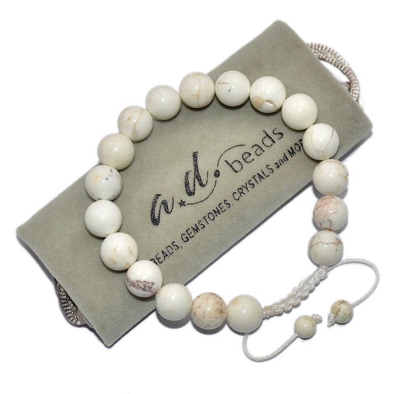 AD Beads Natural 10mm Gemstone Bracelets Healing Power Crystal Macrame Adjustable 7-9 Inch (White Turquoise) - Image 2