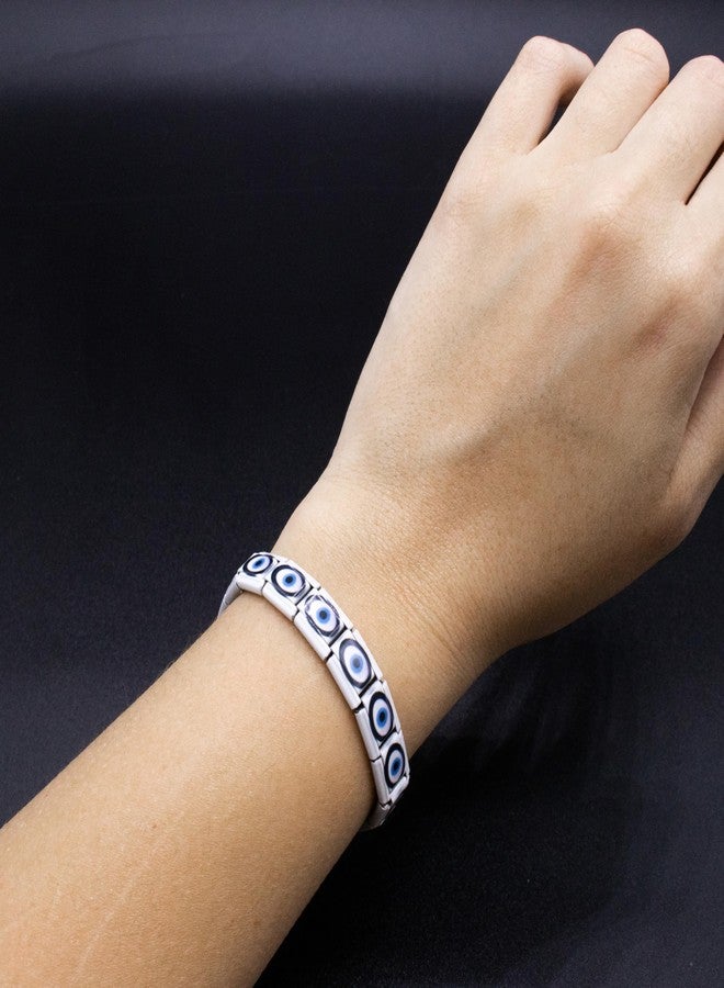 Fablinks Evil Eye Bracelets for Women, Italian Charm Bracelet, Adjustable Stretch Stainless Steel Charms Jewelry (White-Single) - Image 2