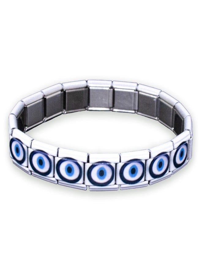 Fablinks Evil Eye Bracelets for Women, Italian Charm Bracelet, Adjustable Stretch Stainless Steel Charms Jewelry (White-Single) - Image 1