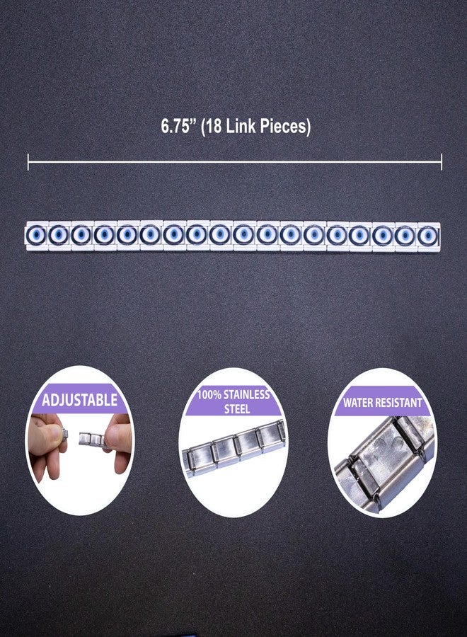 Fablinks Evil Eye Bracelets for Women, Italian Charm Bracelet, Adjustable Stretch Stainless Steel Charms Jewelry (White-Single) - Image 5