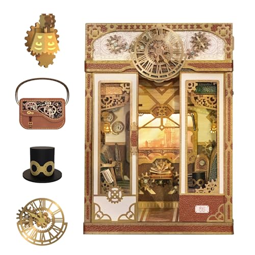 Tonecheer DIY Book Nook Kit for Adults Miniature Infinity Train Cabin Steam Age Vintage Carriage Model Wooden 3D Puzzle Dollhouse Booknook Decorative Bookend Gifts Steam Fantasy - Image 1