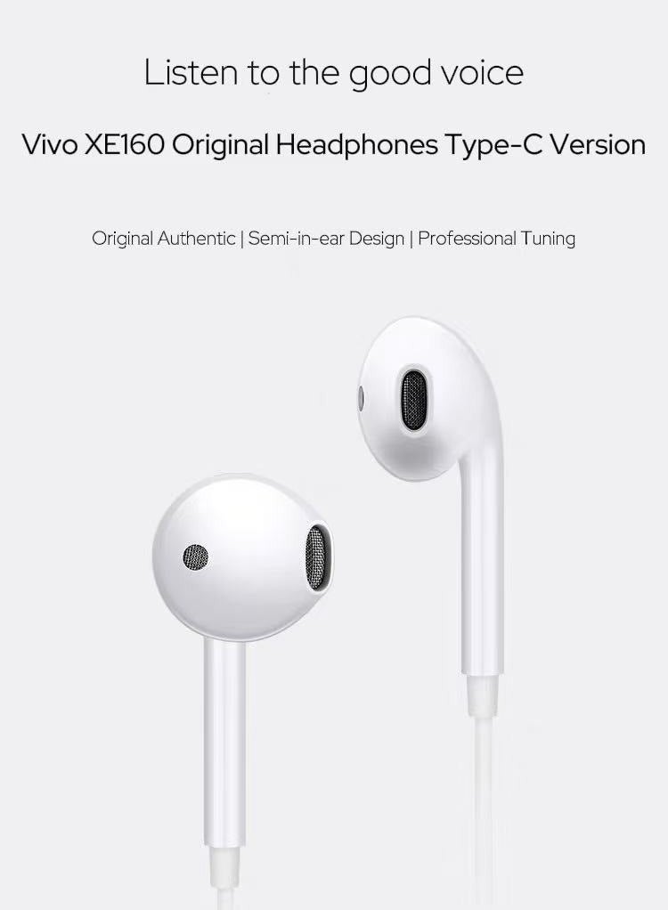 vivo XE160 Original Half-In-Ear Wired Headphones with Microphone: Professional Tuning for Comfortable Wear & Clear Calls - Image 1