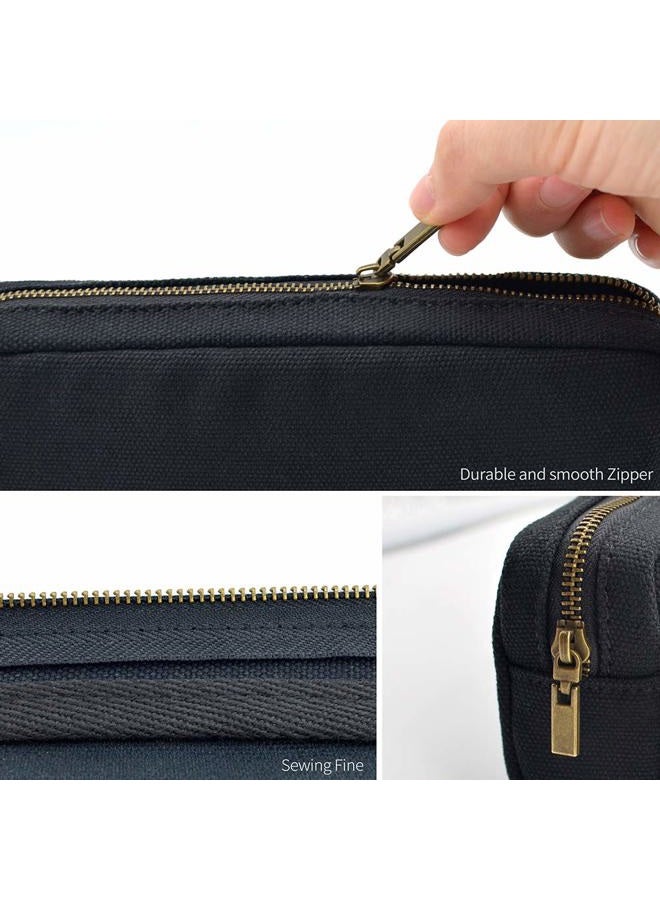 Dobmit Pencil Pen Case, Big Capacity Pencil Pouch Canvas Makeup Bag for Girls and Boys Durable Office Stationery Organizer - Black - Image 4