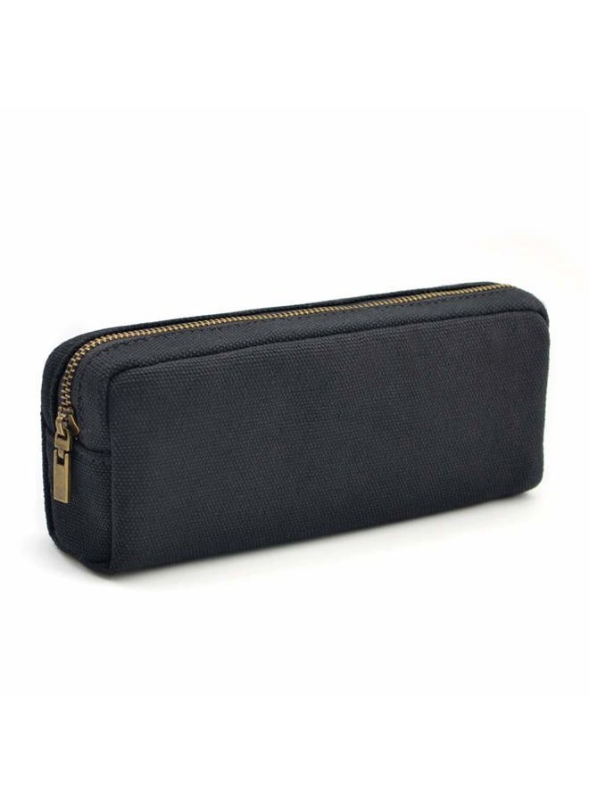 Dobmit Pencil Pen Case, Big Capacity Pencil Pouch Canvas Makeup Bag for Girls and Boys Durable Office Stationery Organizer - Black - Image 1