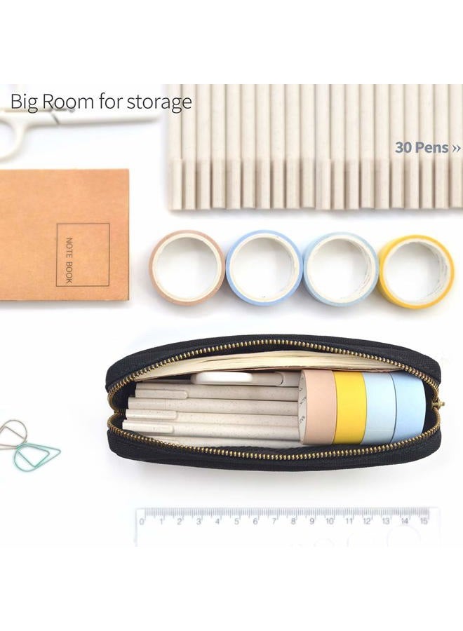 Dobmit Pencil Pen Case, Big Capacity Pencil Pouch Canvas Makeup Bag for Girls and Boys Durable Office Stationery Organizer - Black - Image 2