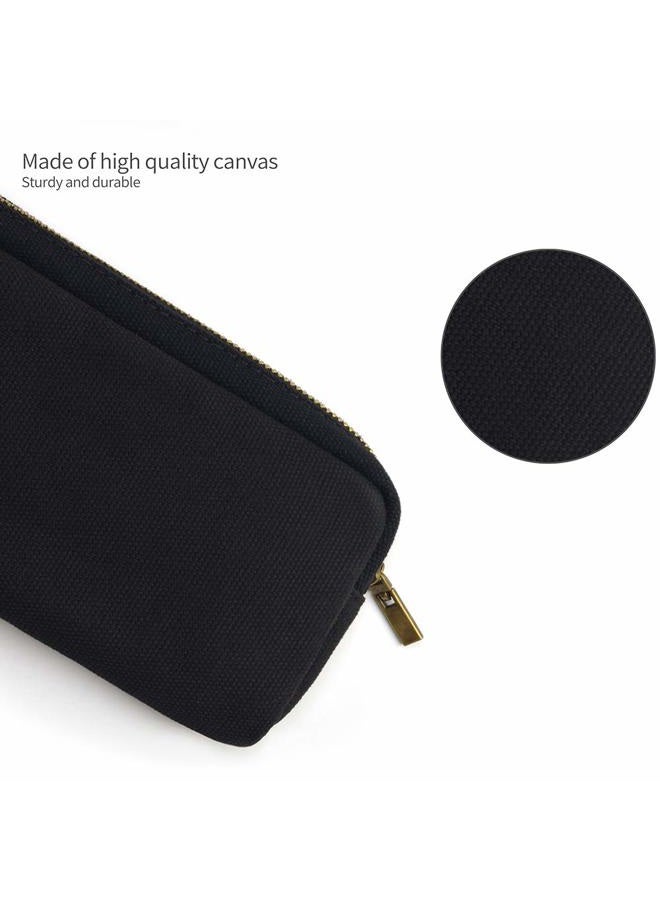Dobmit Pencil Pen Case, Big Capacity Pencil Pouch Canvas Makeup Bag for Girls and Boys Durable Office Stationery Organizer - Black - Image 3