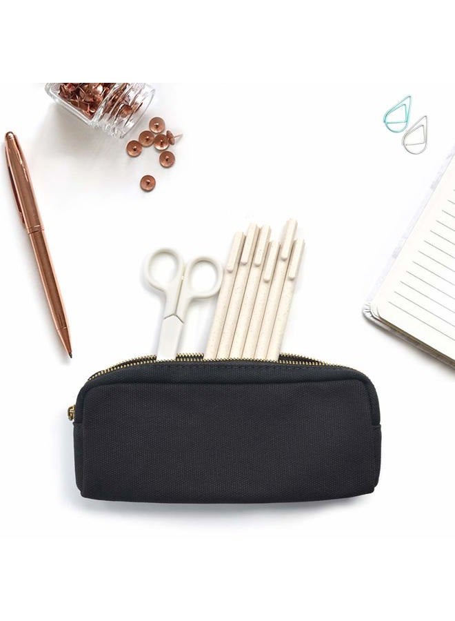 Dobmit Pencil Pen Case, Big Capacity Pencil Pouch Canvas Makeup Bag for Girls and Boys Durable Office Stationery Organizer - Black - Image 5