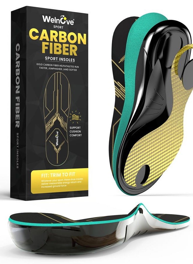 Welnove Carbon Fiber Sport Insoles with Arch Support - Welnove Shock Absorbing Performance Insoles,Non-Cleated Shoes - Run Faster, Jump Higher- Energy Return & Injury Protection (Gold,XL) - Image 1