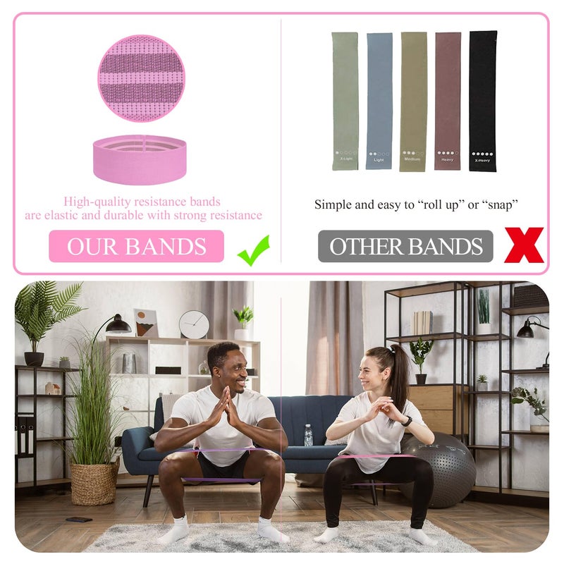PLEASION Fabric Resistance Bands for Working Out, 5 Levels Booty Bands for Women Men, Cloth Workout Bands Resistance Loop Exercise Bands for Legs Butt at Home Fitness, Yoga, Pilates - Image 4
