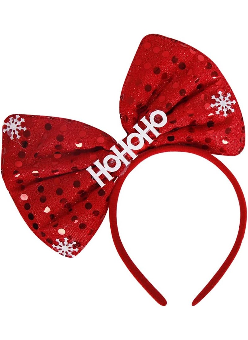 Kistreao - Christmas Headband Xmas Bow Hair Bands Red Red Glitter Snowflake Design Christmas Hair Accessories for Girls Women Birthday Party New Year Wedding Celebration Head Wear Gifts - Image 1