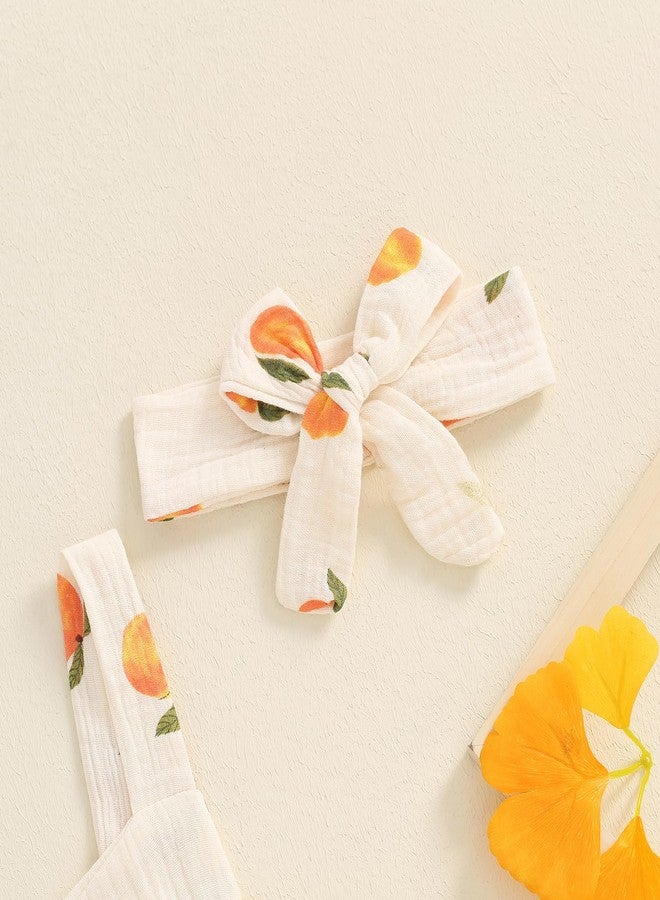 Honganda Baby Girl Summer Outfit Peaches print Sleeveless Ruffle Butt Romper with Bow Headband Newborn Infant Jumpsuit (Beige, 6-12 Months) - Image 5