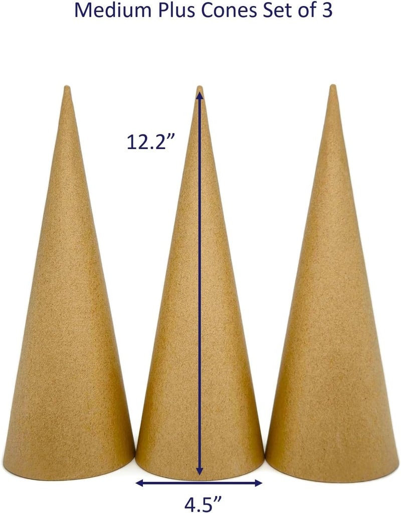 AllStellar Paper Mache Cones Open Bottom 12.2x4.5 in. Set of 3 (Medium Plus) - For DIY Art Projects, Crafts and Decorations! - Image 3
