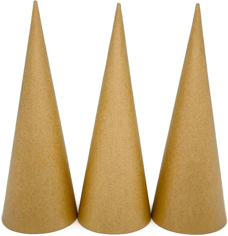 AllStellar Paper Mache Cones Open Bottom 12.2x4.5 in. Set of 3 (Medium Plus) - For DIY Art Projects, Crafts and Decorations! - Image 1