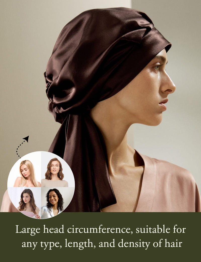ليلي سيلك LILYSILK CLEK SLEEP CAP 100 ٪ 22 مم من الحرير الحريري للسيدات الطبيعية للحرير الطبيعي للنوم ونوم العناية بالشعر غطاء دش مع شريط مرن طويل للبقاء على اللون البني الداكن - Image 4
