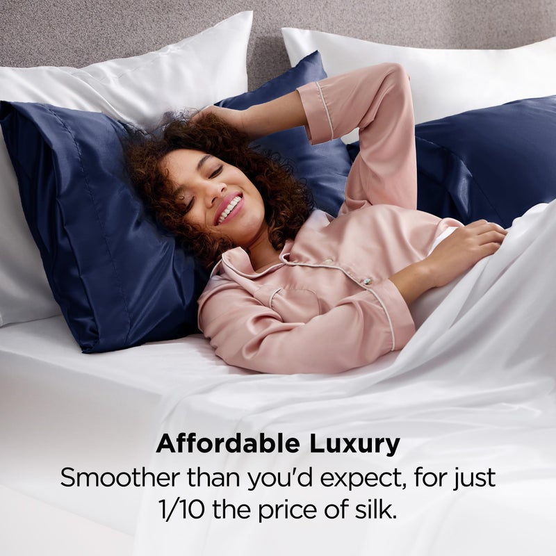 Bedsure Satin Pillowcases, Similar to Silk Pillow Cases Queen Size Set of 2, Pillow Case for Sleeping Women with Envelope Closure, Gifts for Women Men, Navy, 20x30 Inches, 2pcs - Image 5