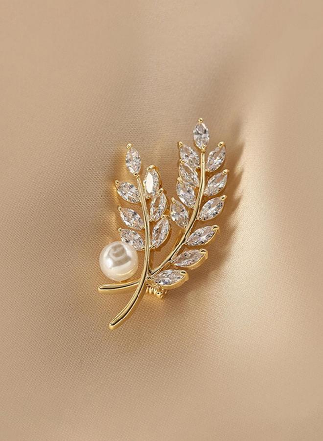 تايك تو دبوس بروش زجاجي كريستالي على شكل سنابل قمح ولؤلؤ صناعي - Image 5