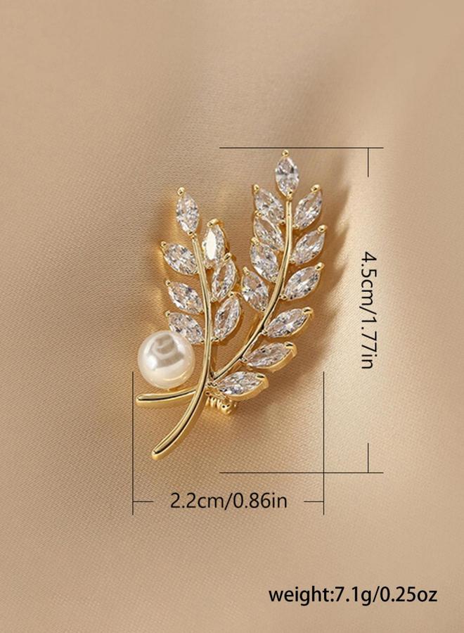 تايك تو دبوس بروش زجاجي كريستالي على شكل سنابل قمح ولؤلؤ صناعي - Image 4