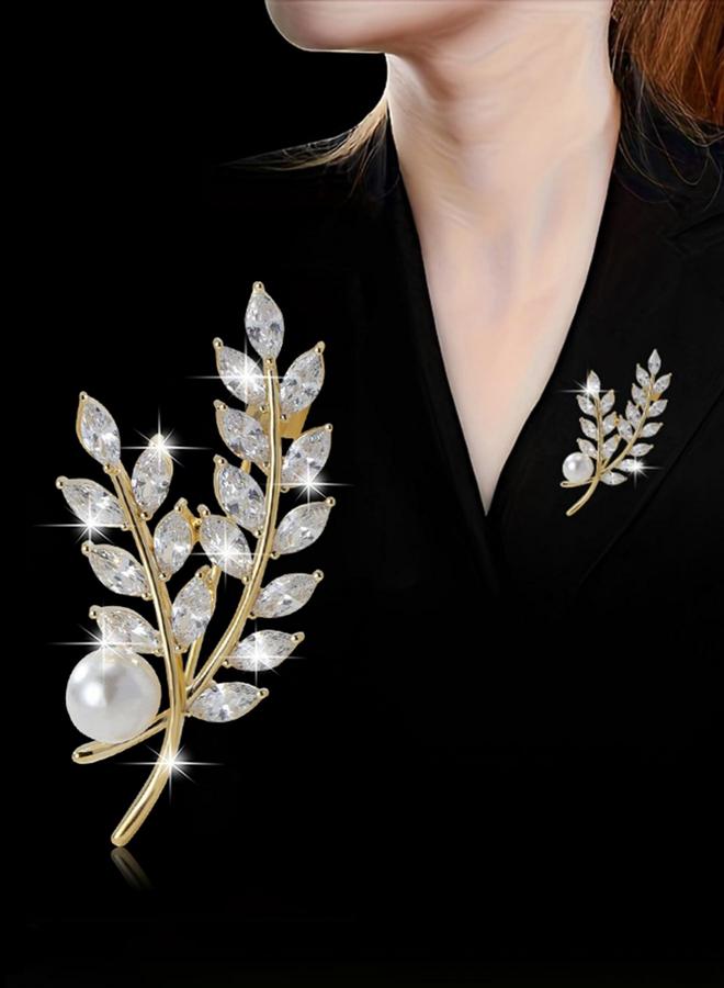 تايك تو دبوس بروش زجاجي كريستالي على شكل سنابل قمح ولؤلؤ صناعي - Image 1