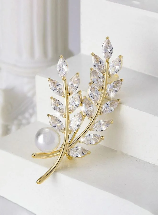 تايك تو دبوس بروش زجاجي كريستالي على شكل سنابل قمح ولؤلؤ صناعي