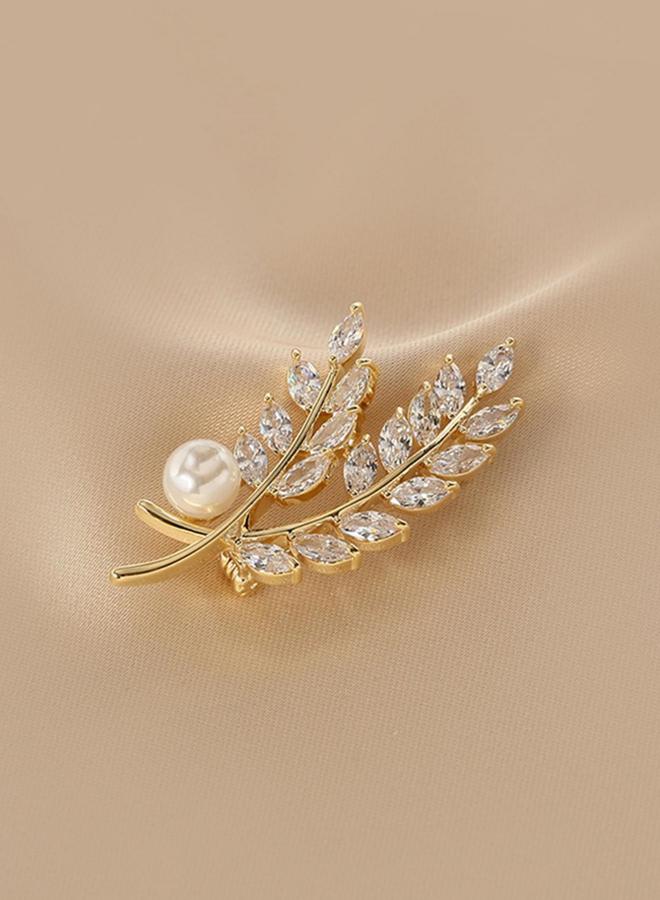 تايك تو دبوس بروش زجاجي كريستالي على شكل سنابل قمح ولؤلؤ صناعي - Image 3