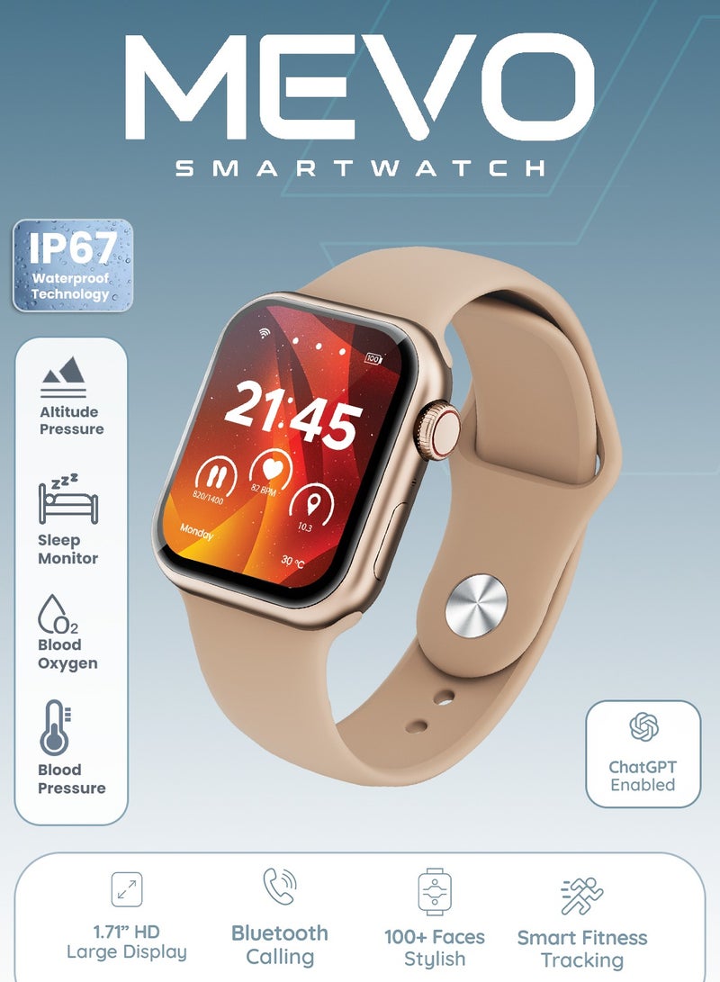 Moxedo Mevo Smart Watch for Android & iOS with 1.71" HD AMOLED Display, Wireless Charging, Chat GPT AI Assistant, Bluetooth Calling, Fitness & Health Tracker, Sleep Monitor, IP67 Waterproof (Gold) - Image 2