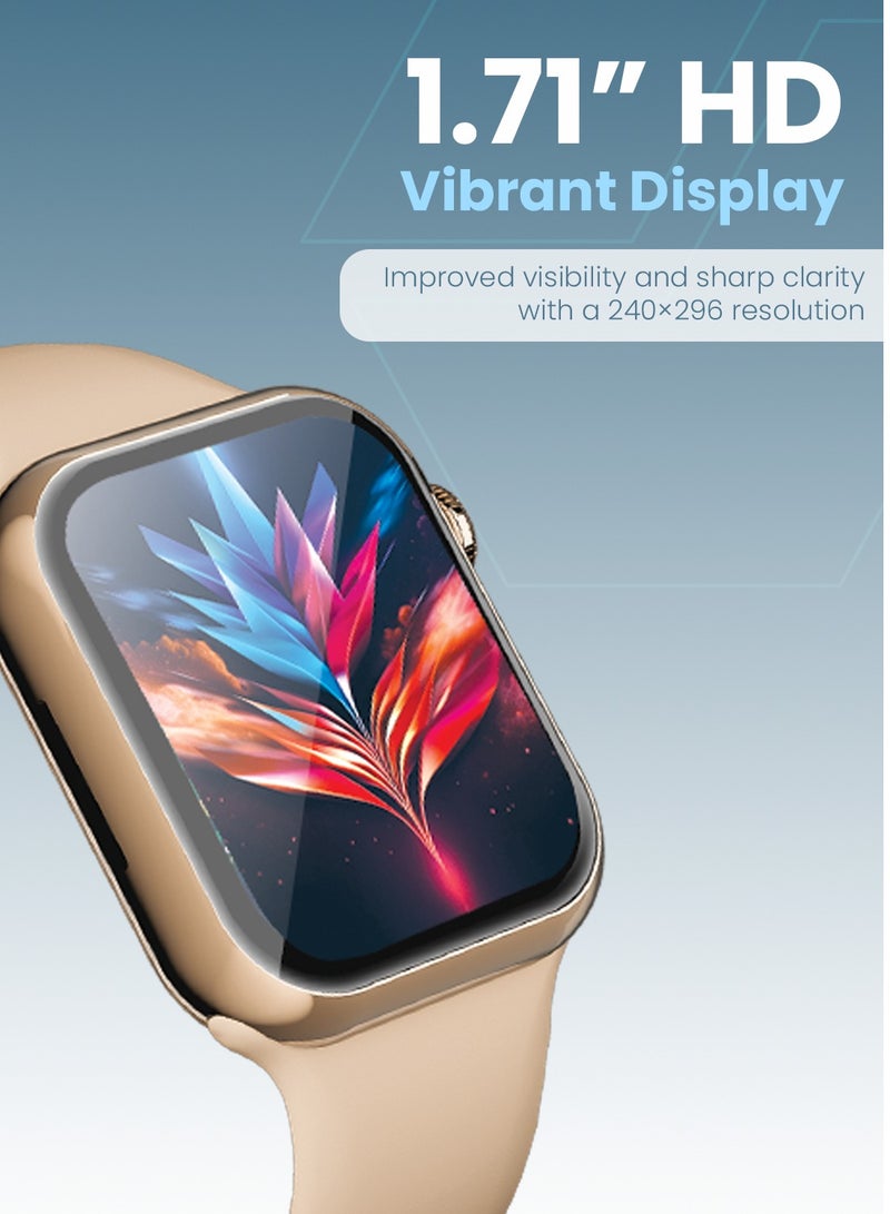 Moxedo Mevo Smart Watch for Android & iOS with 1.71" HD AMOLED Display, Wireless Charging, Chat GPT AI Assistant, Bluetooth Calling, Fitness & Health Tracker, Sleep Monitor, IP67 Waterproof (Gold) - Image 3