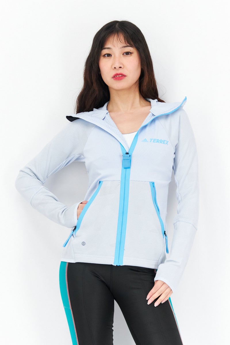 Adidas Women Sportswear Fit Full Zip Long Sleeve Training Sweatshirt, Blue - Image 1