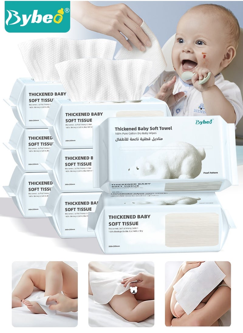 Bybeo 8 Bags Baby Cotton Tissue, Soft Baby Dry Wipe, Wet And Dry Use, Made Of Pure Cotton, 360 Count Unscented Disposable Facial Cotton Tissues  - Image 1
