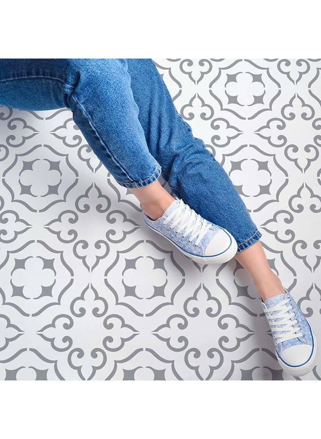 STENCILIT ® Malaga Floor Stencil 18x18 Inch | Large Stencils for Painting Floors | Repositionable Floor Tile Stencil for Painting | Geometric Concrete Stain Stencil - Image 1