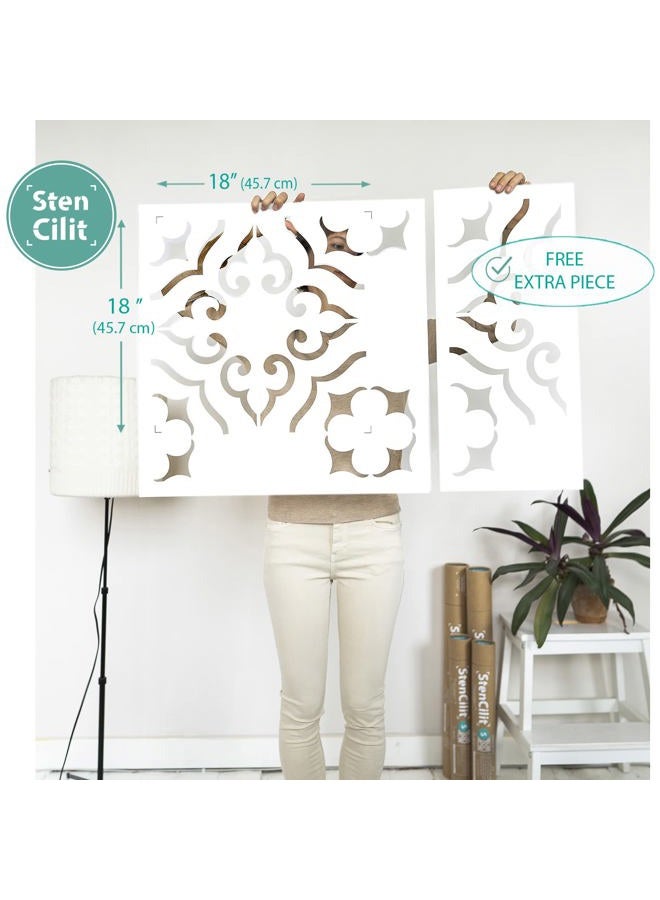 STENCILIT ® Malaga Floor Stencil 18x18 Inch | Large Stencils for Painting Floors | Repositionable Floor Tile Stencil for Painting | Geometric Concrete Stain Stencil - Image 2