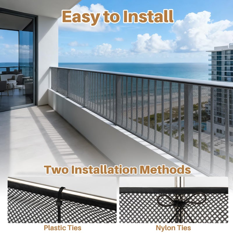 MAQIHAN Banister Guard - MAQIHAN 6.5ft x 3ft Balcony Netting for Pets, Stair Safety Net Reusable Durable Apartment Balcony Net for Cats Dogs, Cut to Any Size, with Nylon Ties & Plastic Ties - Image 2
